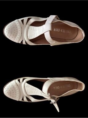 chelsea crew Cream Perforated Cutout Mary Jane Flats